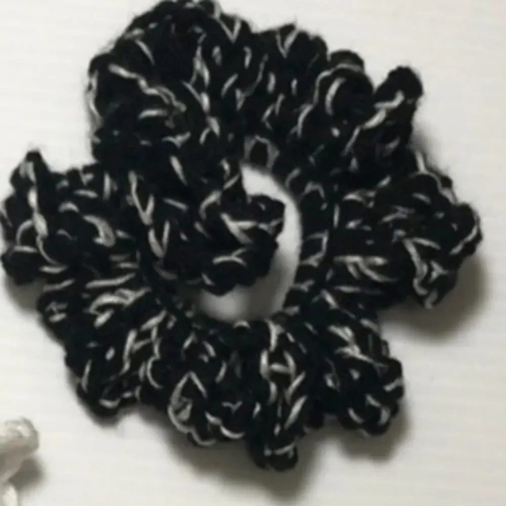 NWT Black White Handmade Crocheted Hair Scrunchie Set of 3